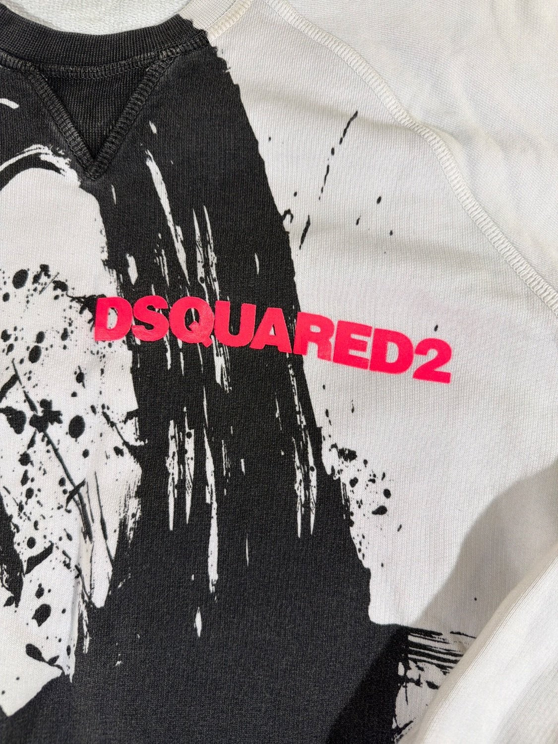DSQUARED2 Paint Splatter Logo Sweatshirt Men Size S Gray Raglan Crewneck Italy