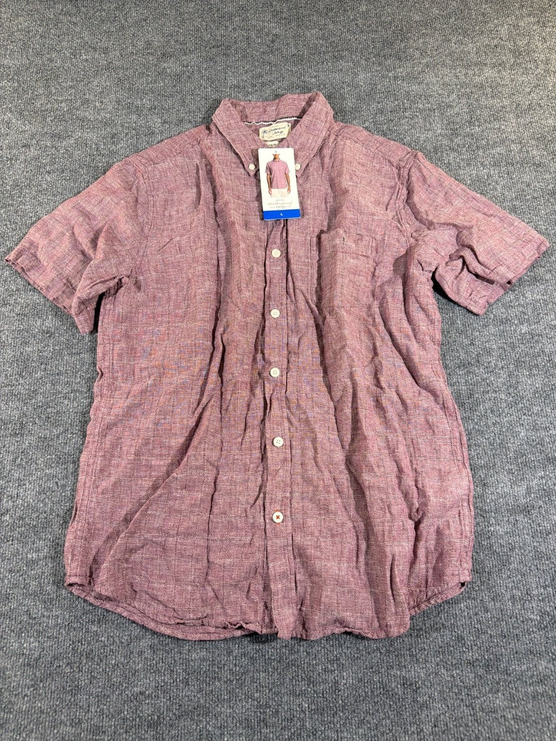 Weatherproof Vintage Men's Washable Linen Short Sleeve Button Down Shirt Red L