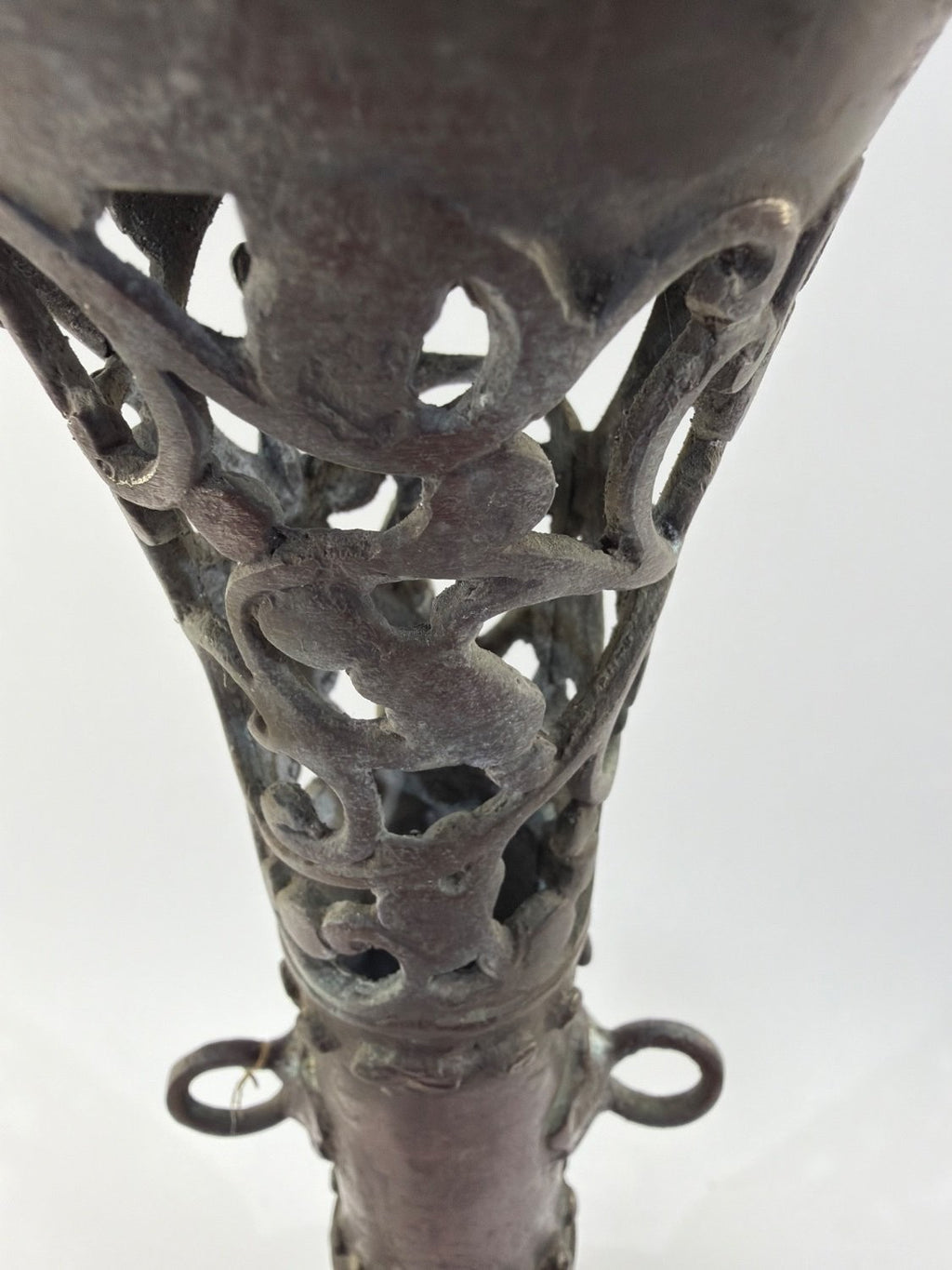 Vintage Victorian Cast Metal Filigree Candle Holder Openwork Bronze Tripod Base