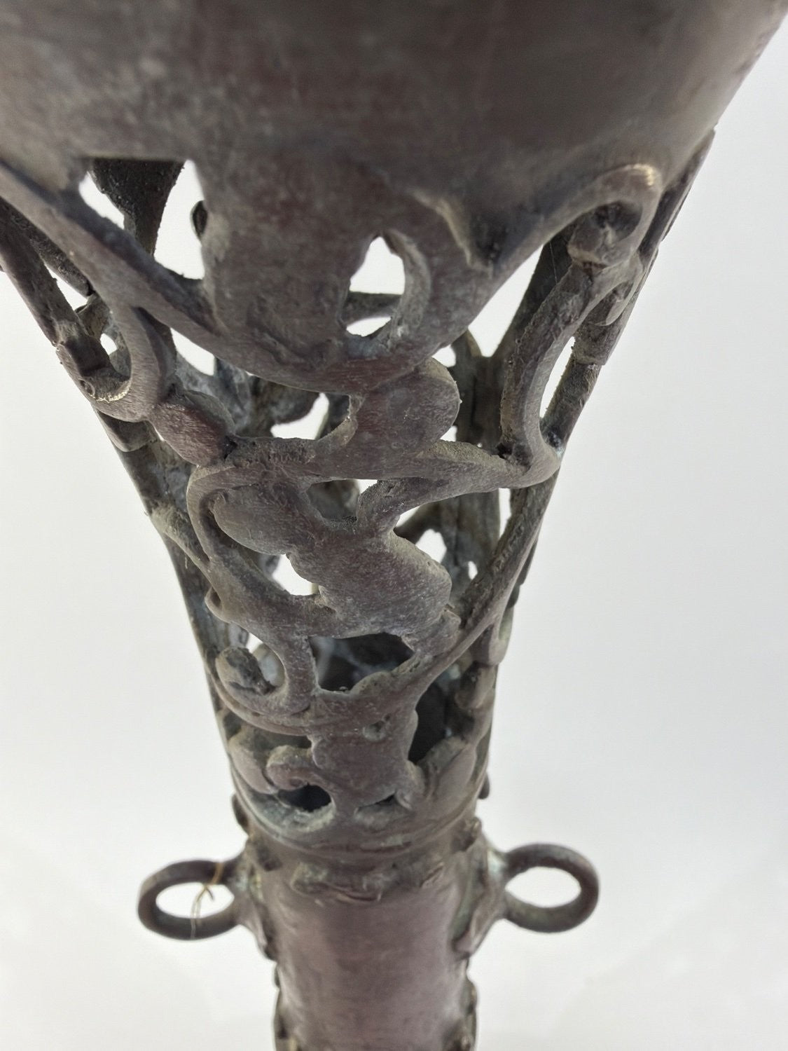 Vintage Victorian Cast Metal Filigree Candle Holder Openwork Bronze Tripod Base