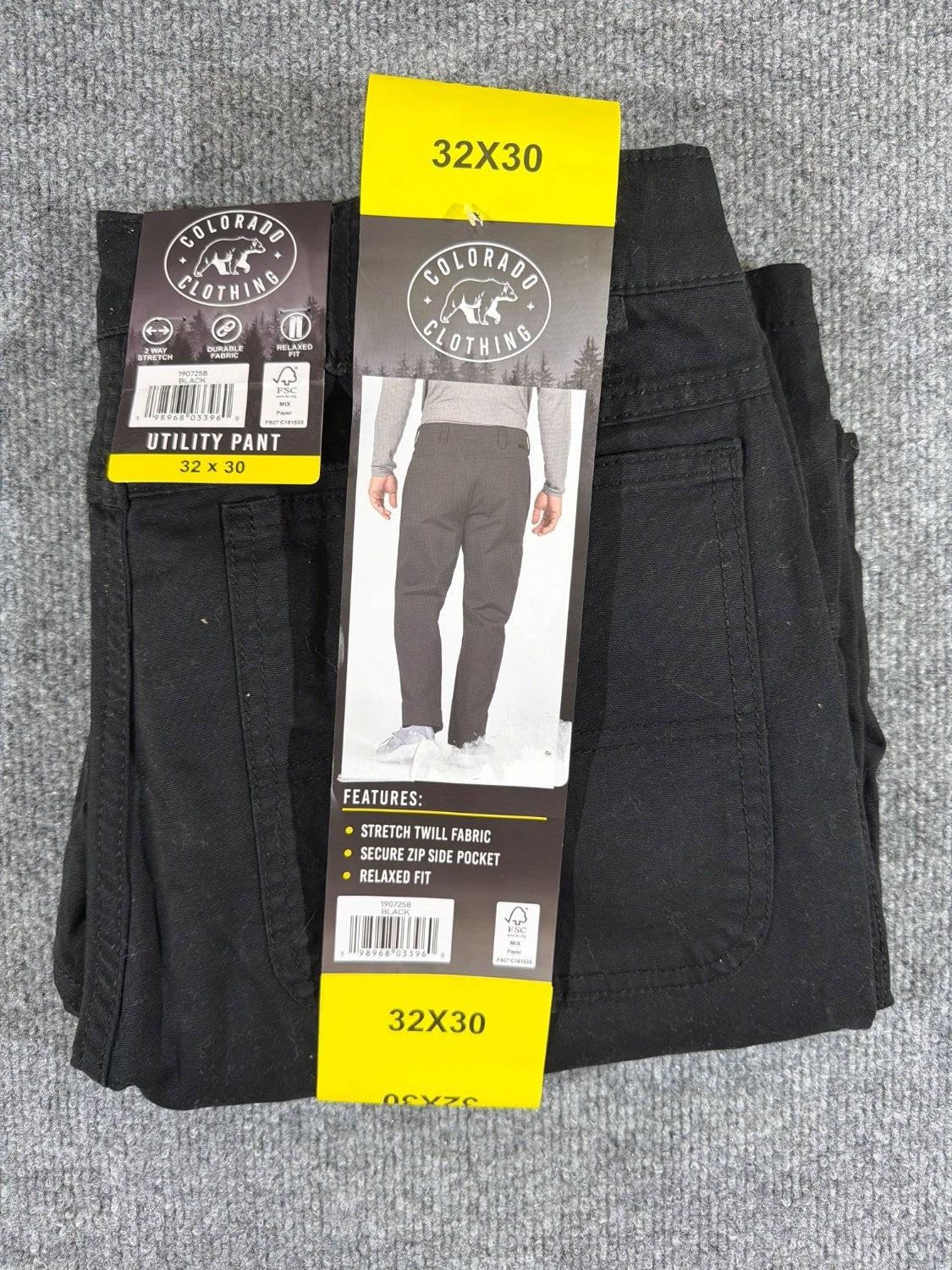 Colorado Clothing Men's Utility Pant 32x30 Black Relaxed Fit 2-Way Stretch New