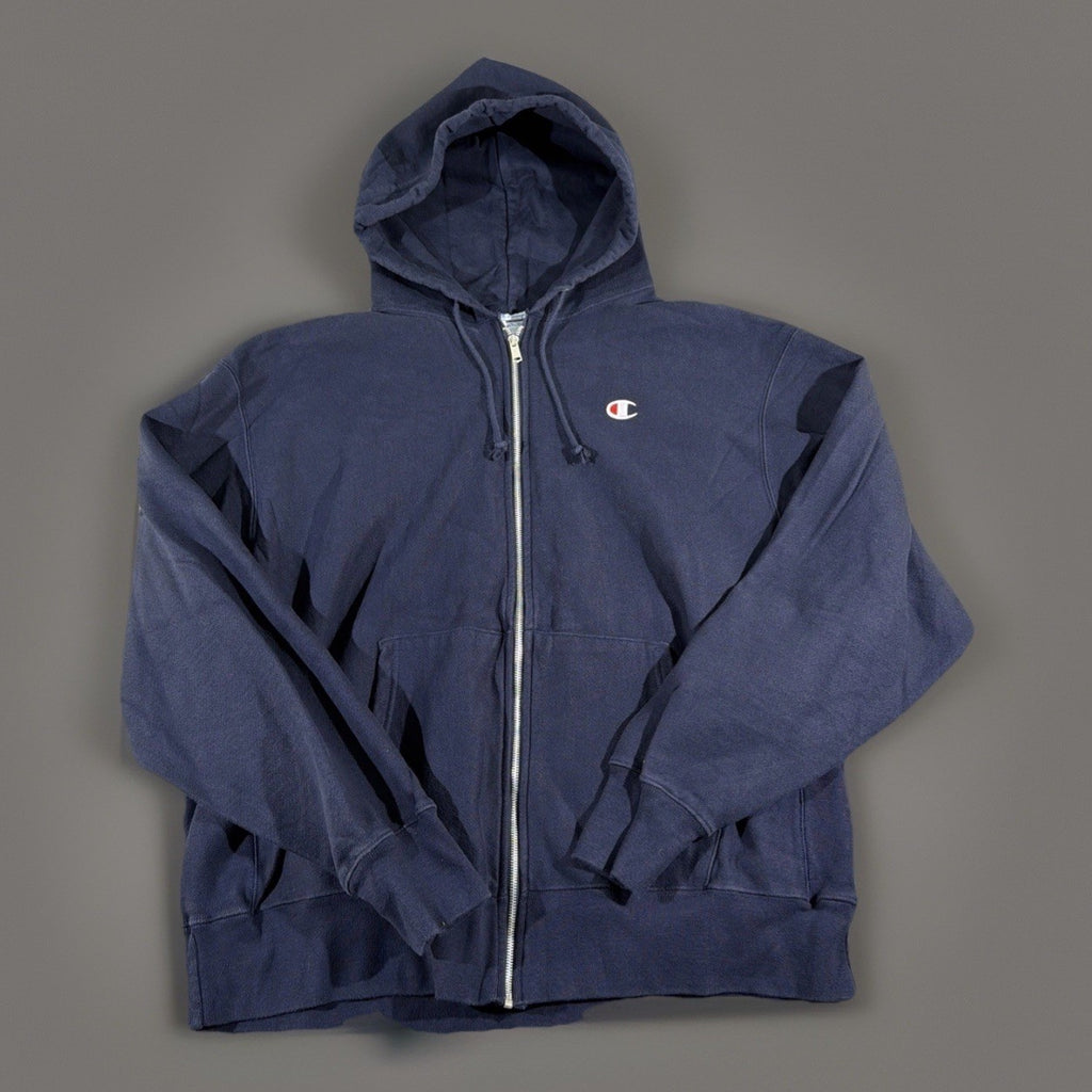 Vintage Y2K Champion Super Hood Full Zip Hoody Navy Blue Men XL