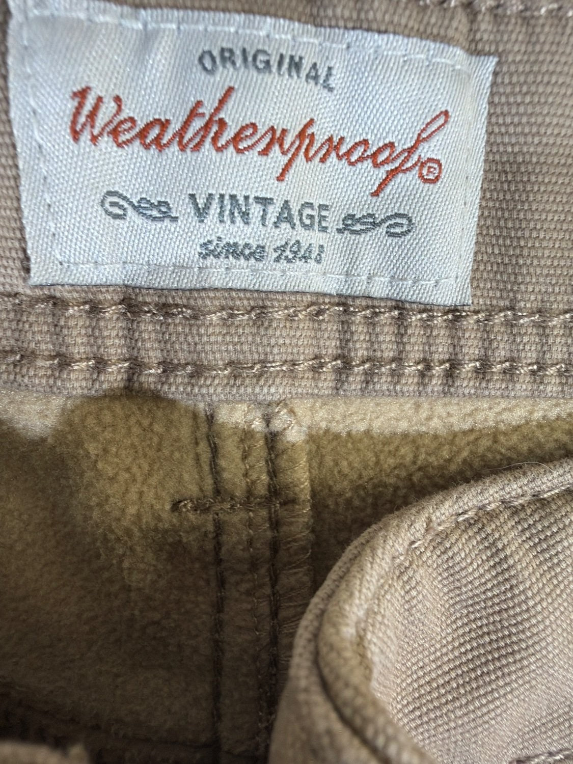 Weatherproof Vintage Utility Cargo Pants Men 34x32 Tan Fleece Lined Canvas Work