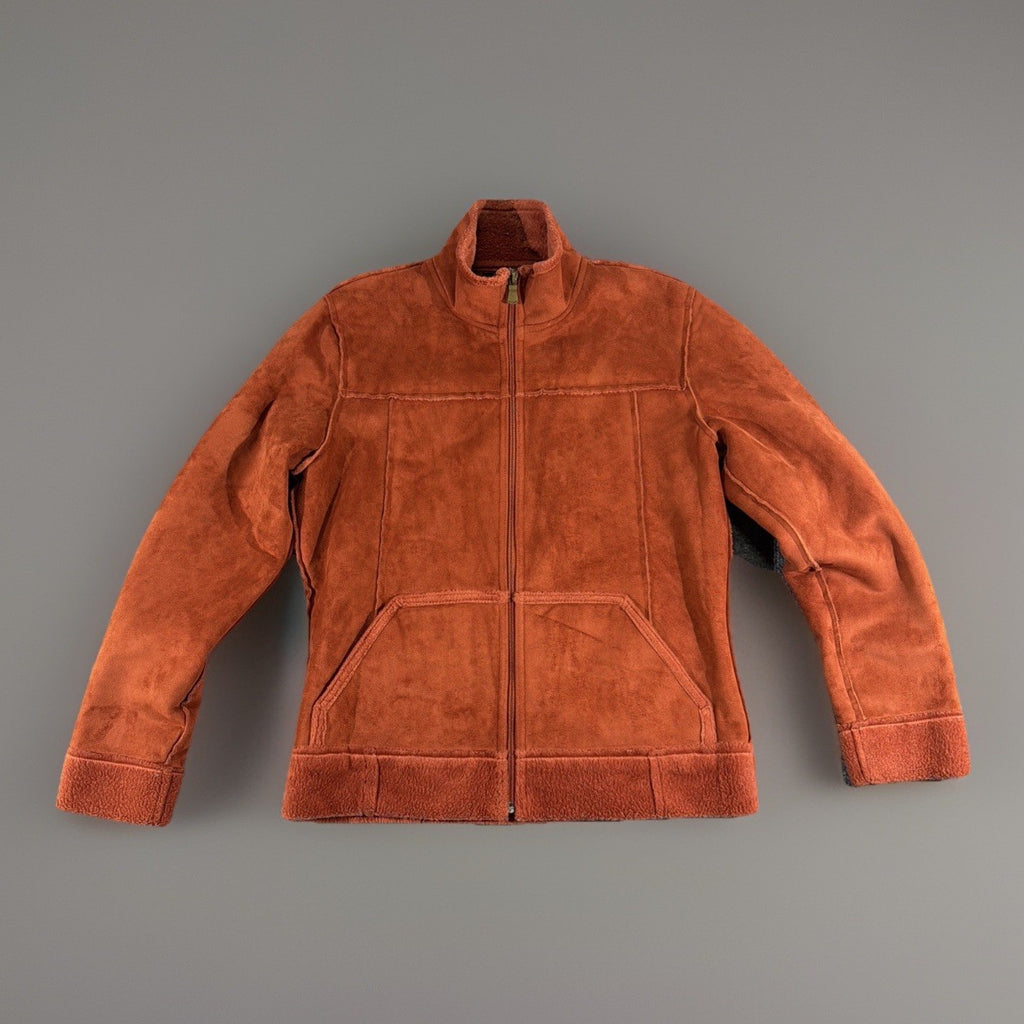Eivissa Orange Faux Suede Jacket Coat Faux Fleece Fur Lining Trim Stand Collar M
