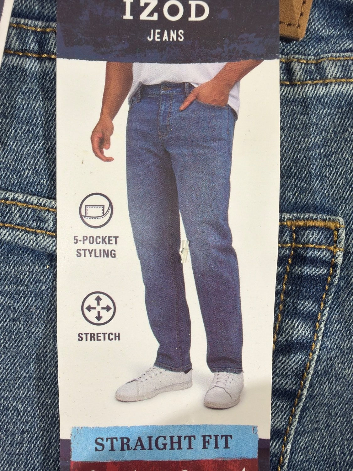 IZOD Saltwater Comfort Stretch Jeans Mens 34x32 Blue Straight Fit Denim 1566219