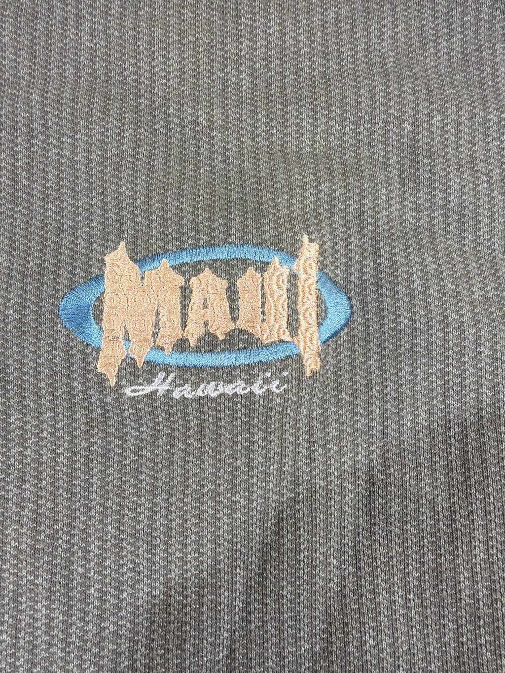 Vintage Maui Hawaii H.L. Miller Gold Waffle Knit T-Shirt Men L Olive Green USA