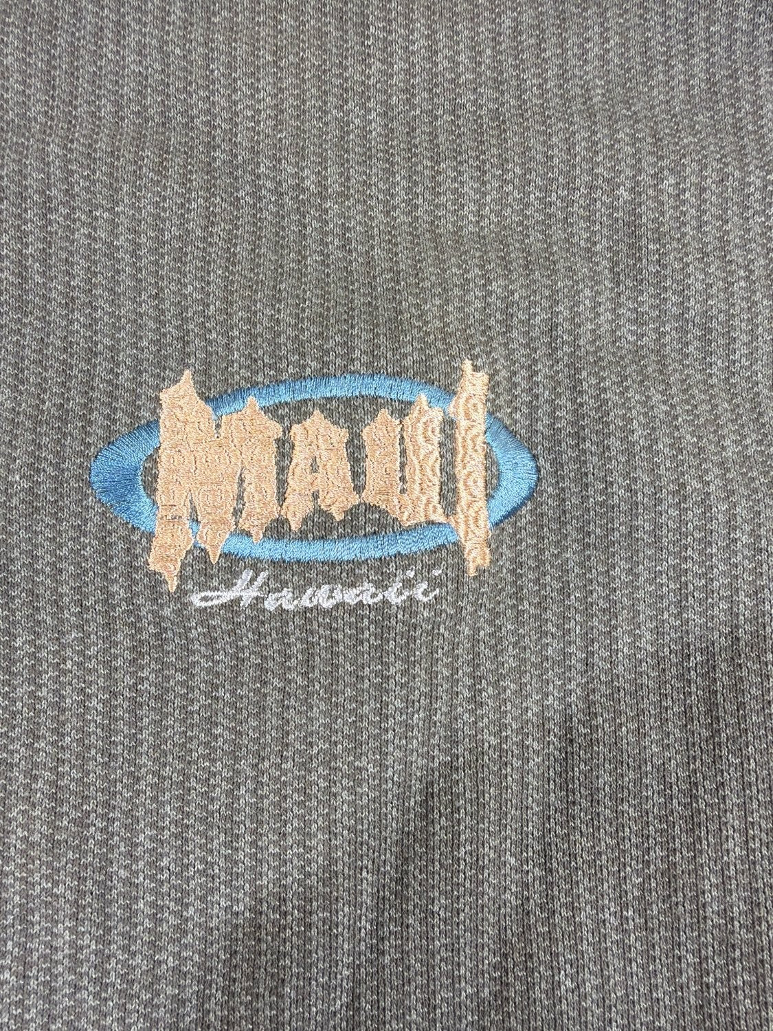 Vintage Maui Hawaii H.L. Miller Gold Waffle Knit T-Shirt Men L Olive Green USA