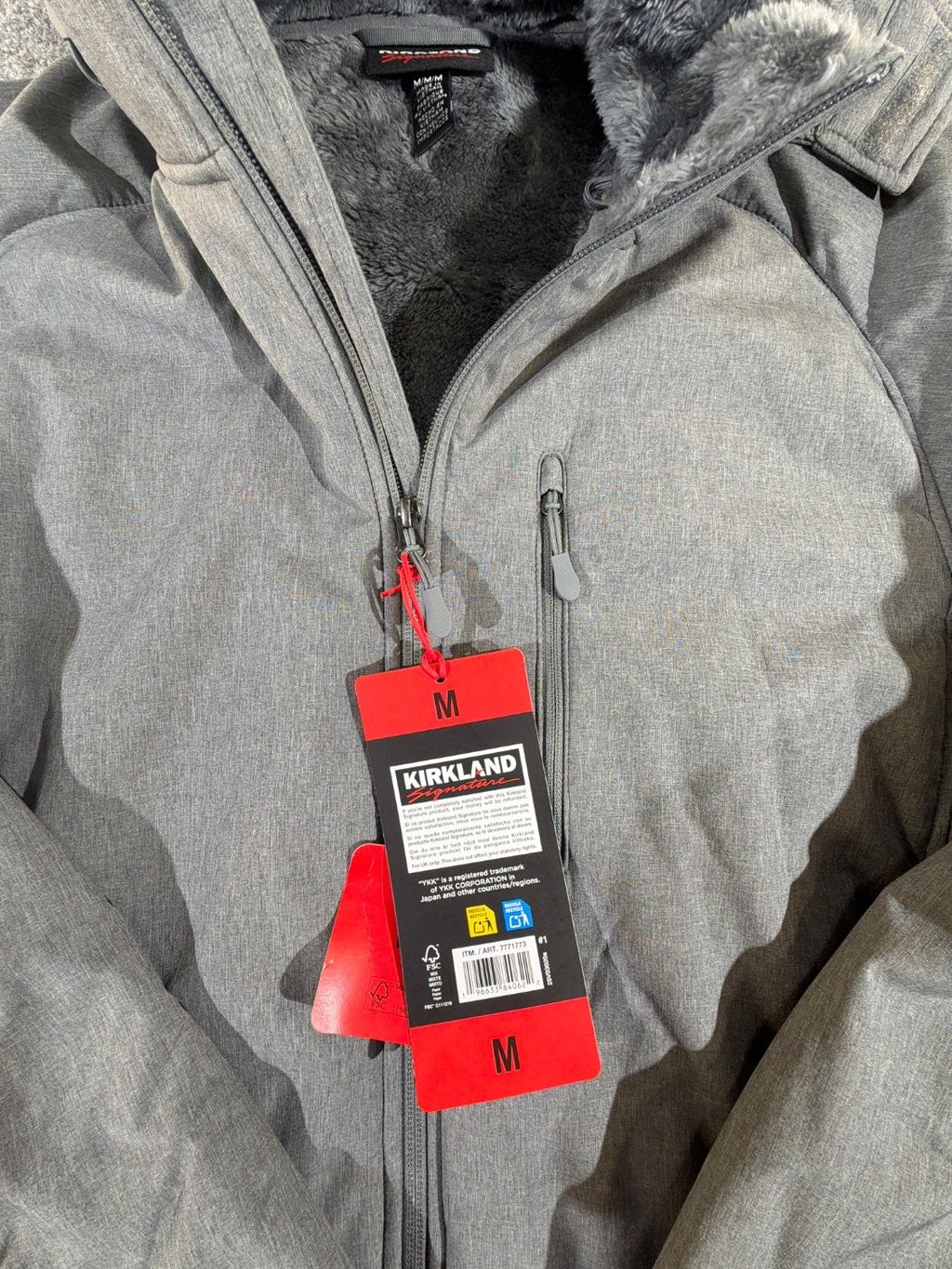 Kirkland Signature Men Softshell Jacket Gray Heather M Fleece Lined Hooded NWT