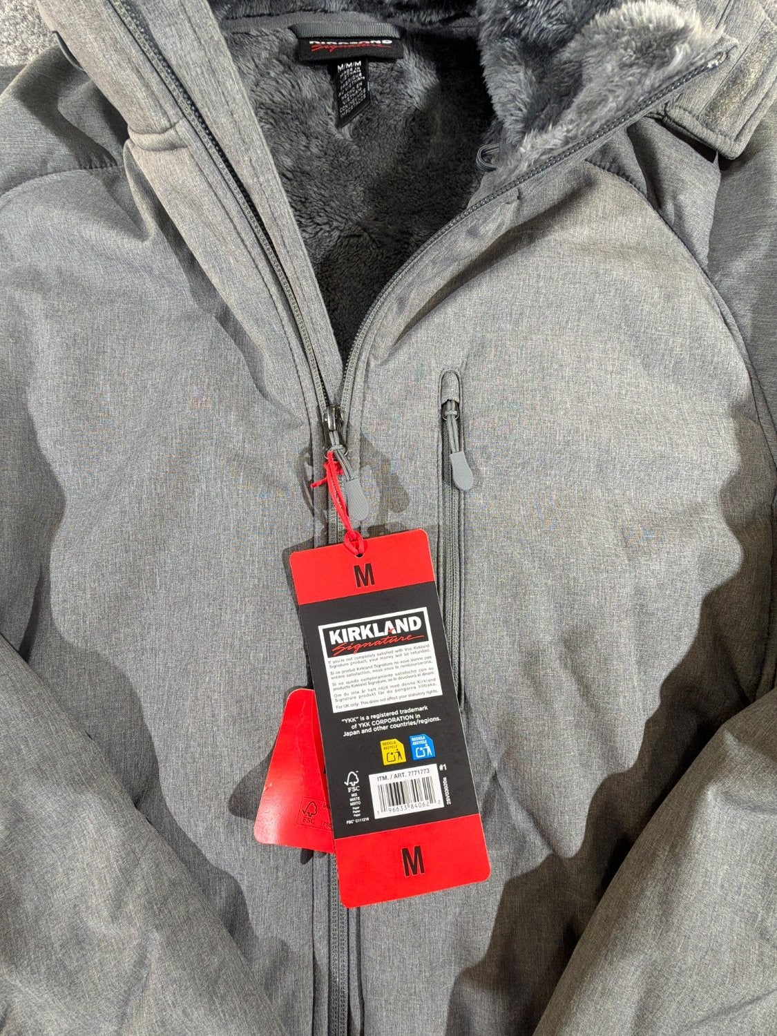 Kirkland Signature Men Softshell Jacket Gray Heather M Fleece Lined Hooded NWT