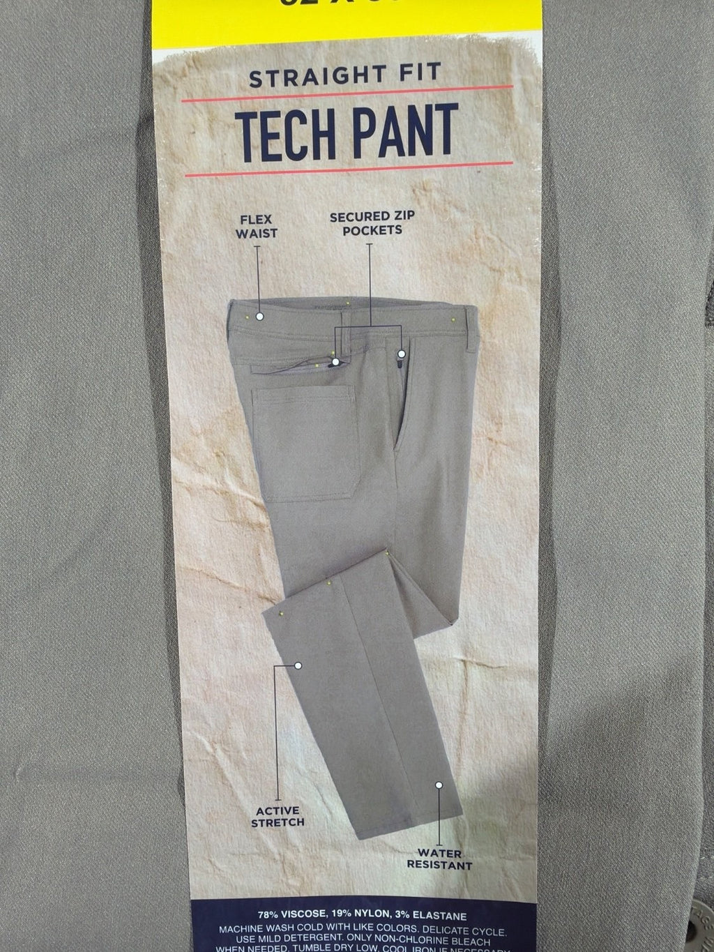 Weatherproof Vintage Men's Tech Pant 32x30 Gray Straight Fit Water Resistant NWT