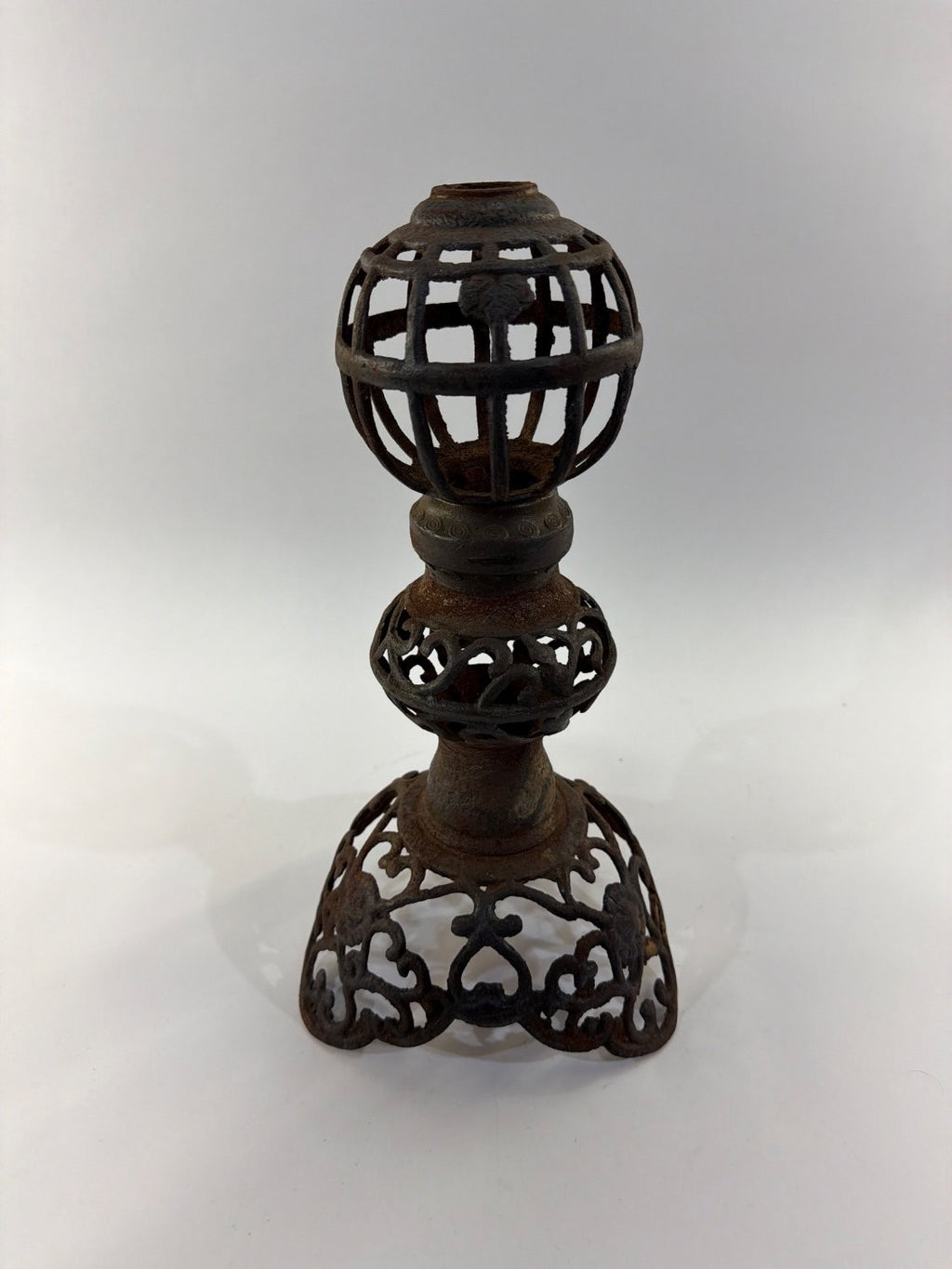 Vintage Antique Victorian Cast Iron Oil Lamp Base Kerosene Pierced Scrollwork