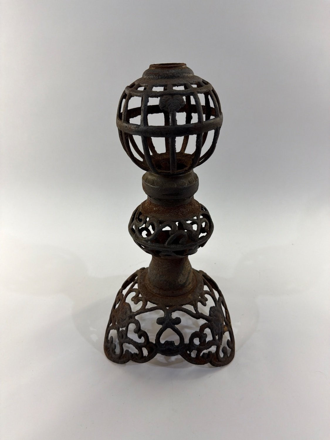 Vintage Antique Victorian Cast Iron Oil Lamp Base Kerosene Pierced Scrollwork