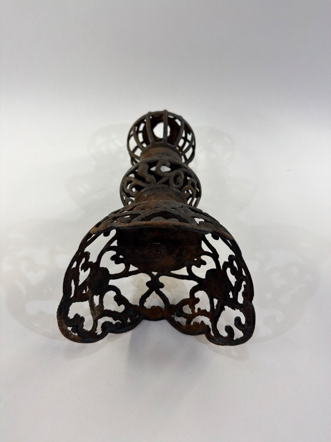 Vintage Antique Victorian Cast Iron Oil Lamp Base Kerosene Pierced Scrollwork