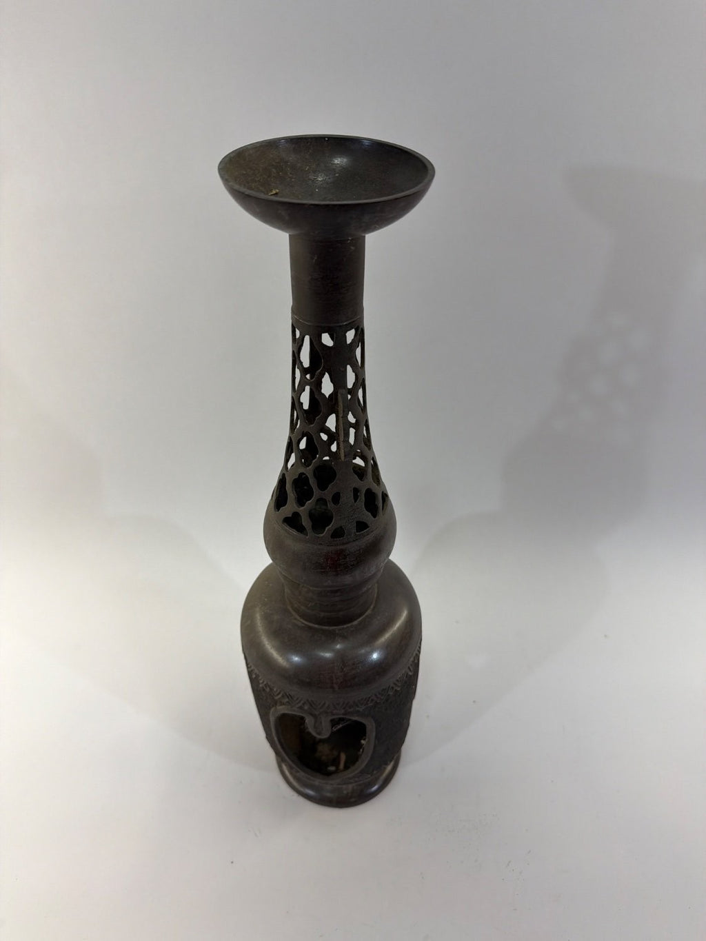 Vintage Bronze Incense Burner Middle Eastern Pierced Heart Hookah Base Censer