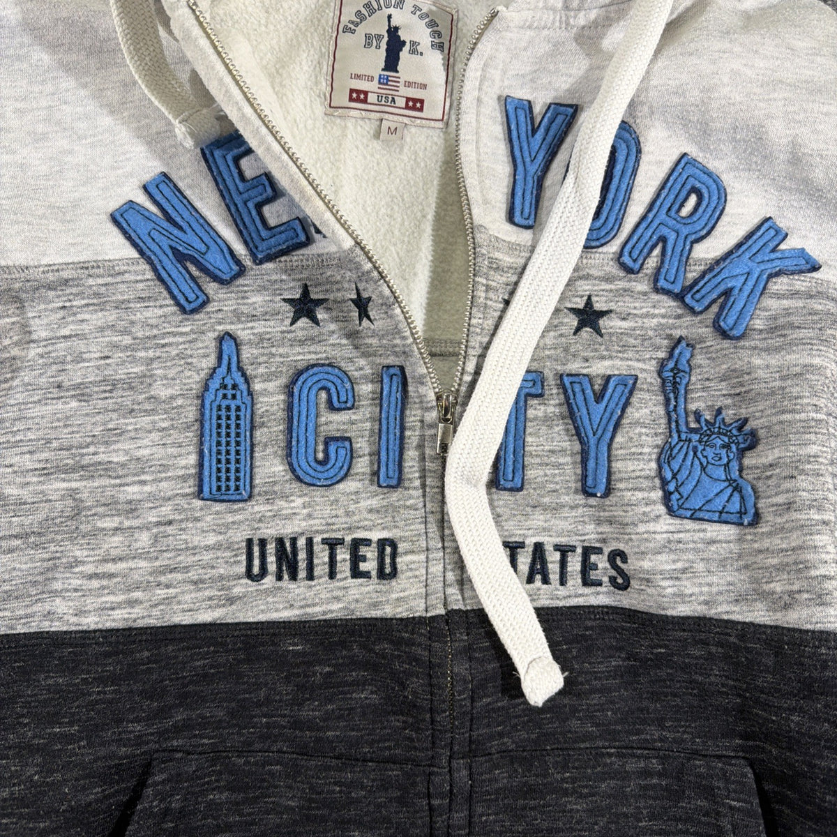 Fashion Touch by K." branded, full-zip gray sweatshirt featuring "New York City"