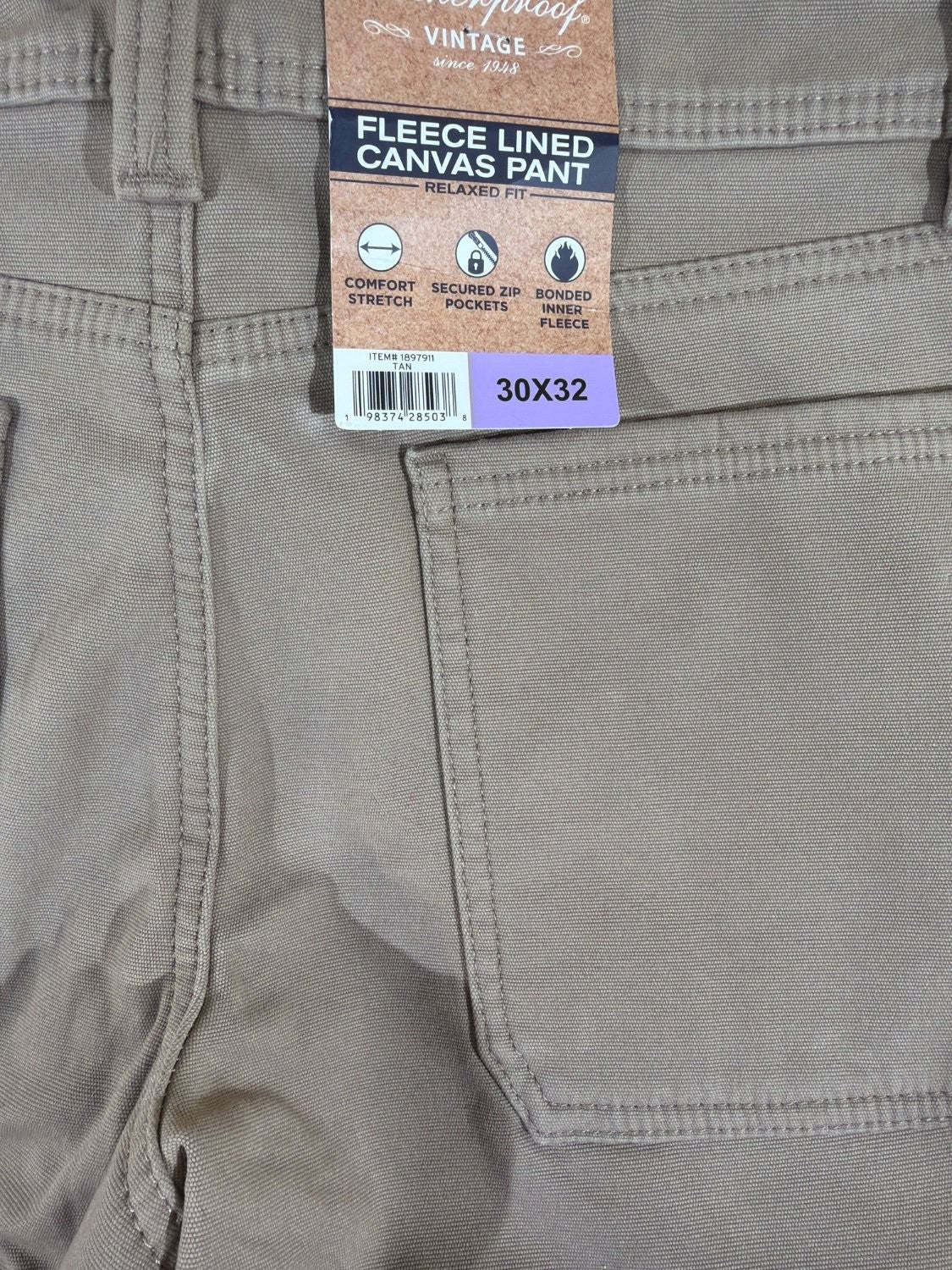 Weatherproof Vintage Men's Fleece Lined Canvas Pants 30x32 Tan Relaxed Stretch