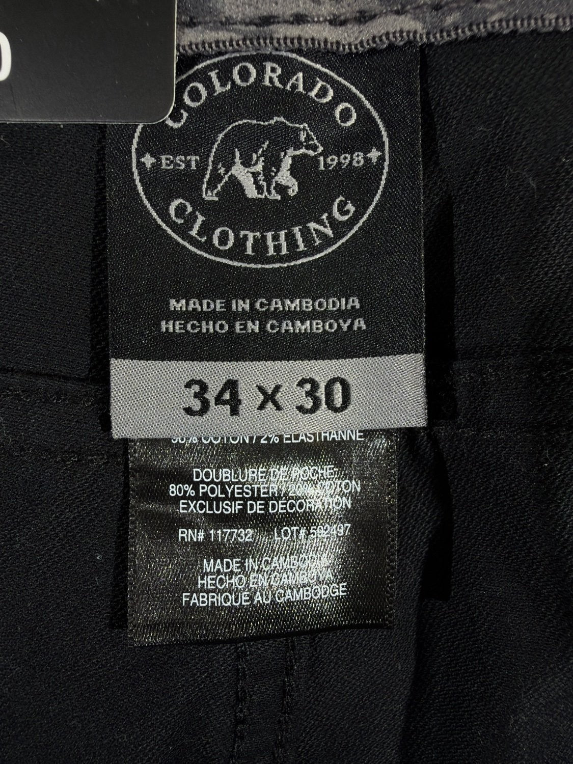 Colorado Clothing Men's Utility Pant 34x30 Black Stretch Twill Relaxed Fit