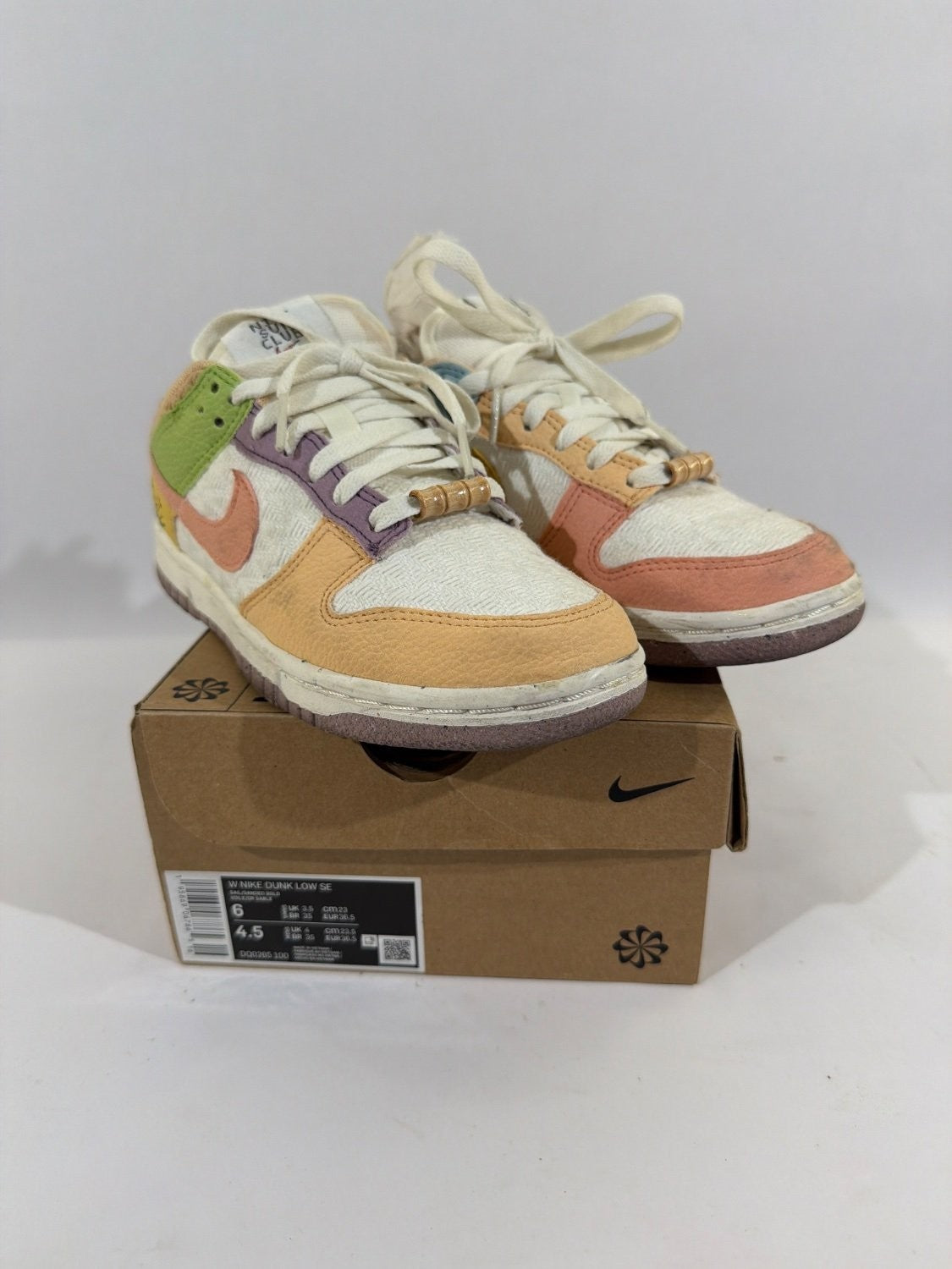 Nike Dunk Low SE Sun Club Sail Sanded Gold DQ0265-100 Women's Size 6 Sneaker Box