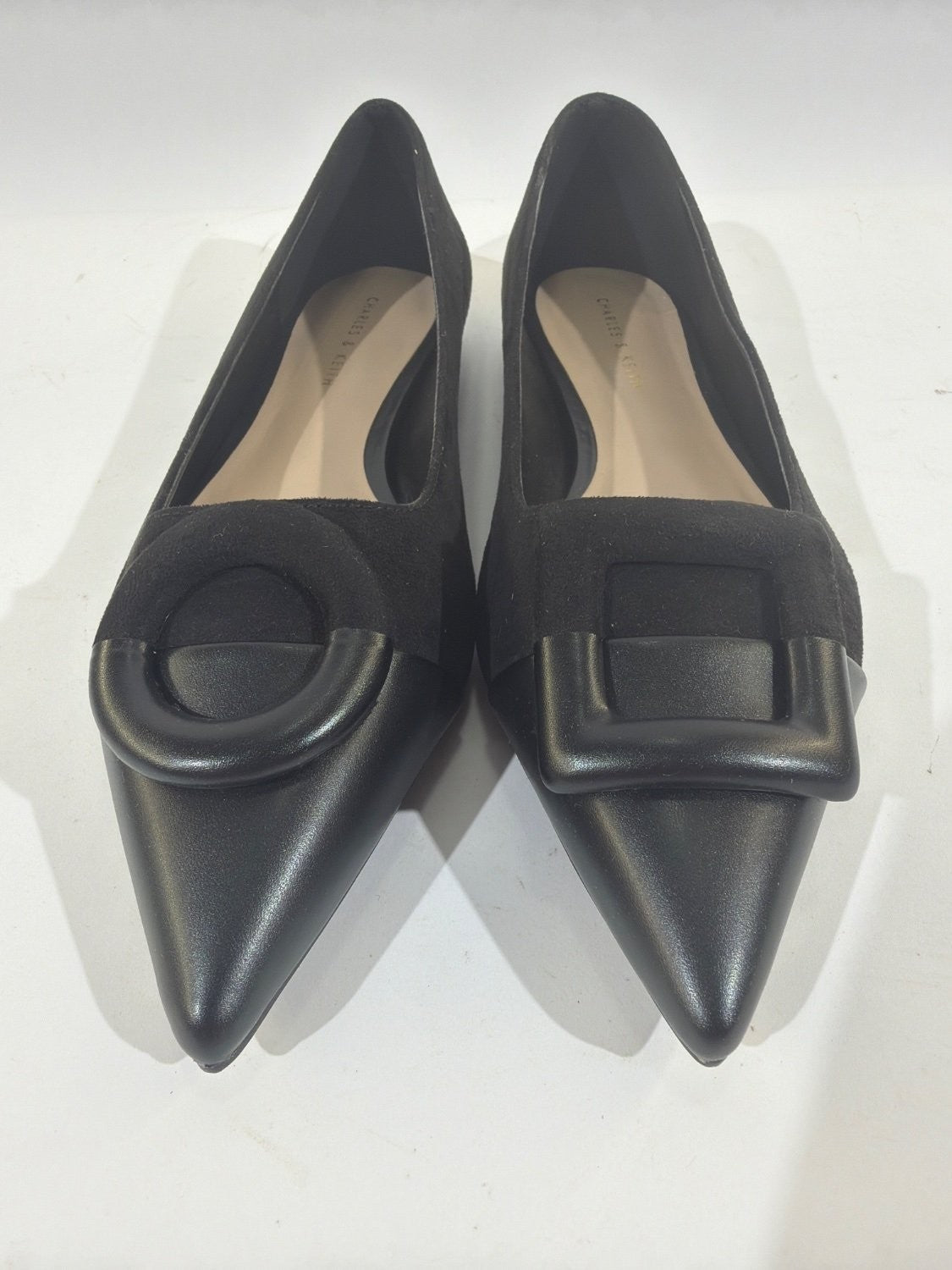 Charles & Keith CK1-70580135 Black Suede Pointed Toe Buckle Flats EU 35 US 5