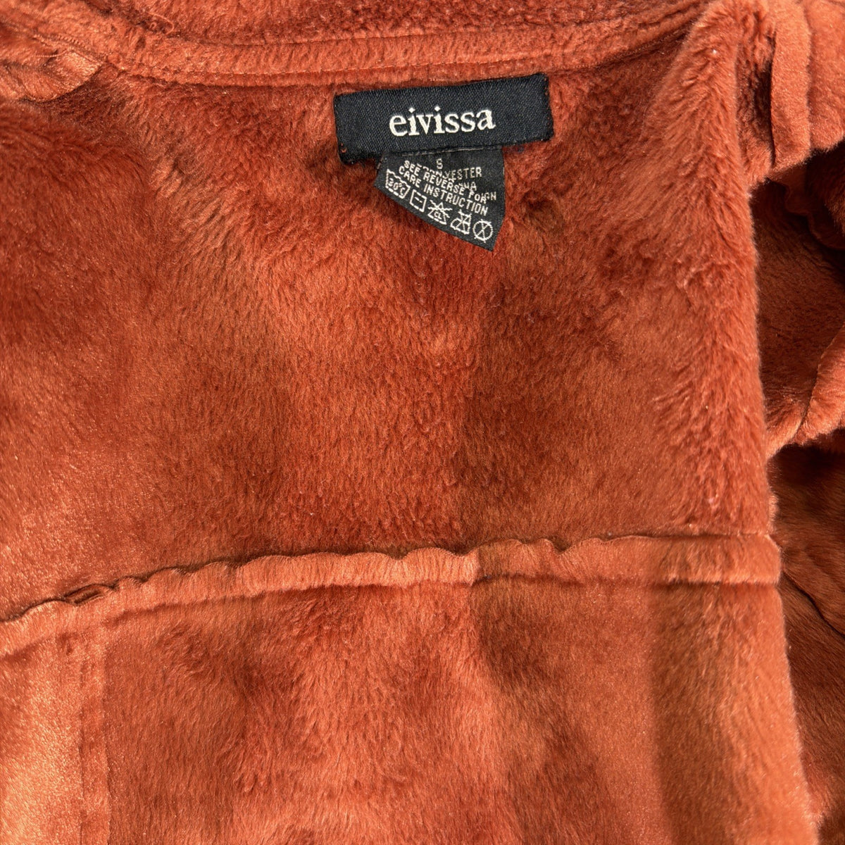 Eivissa Orange Faux Suede Jacket Coat Faux Fleece Fur Lining Trim Stand Collar M