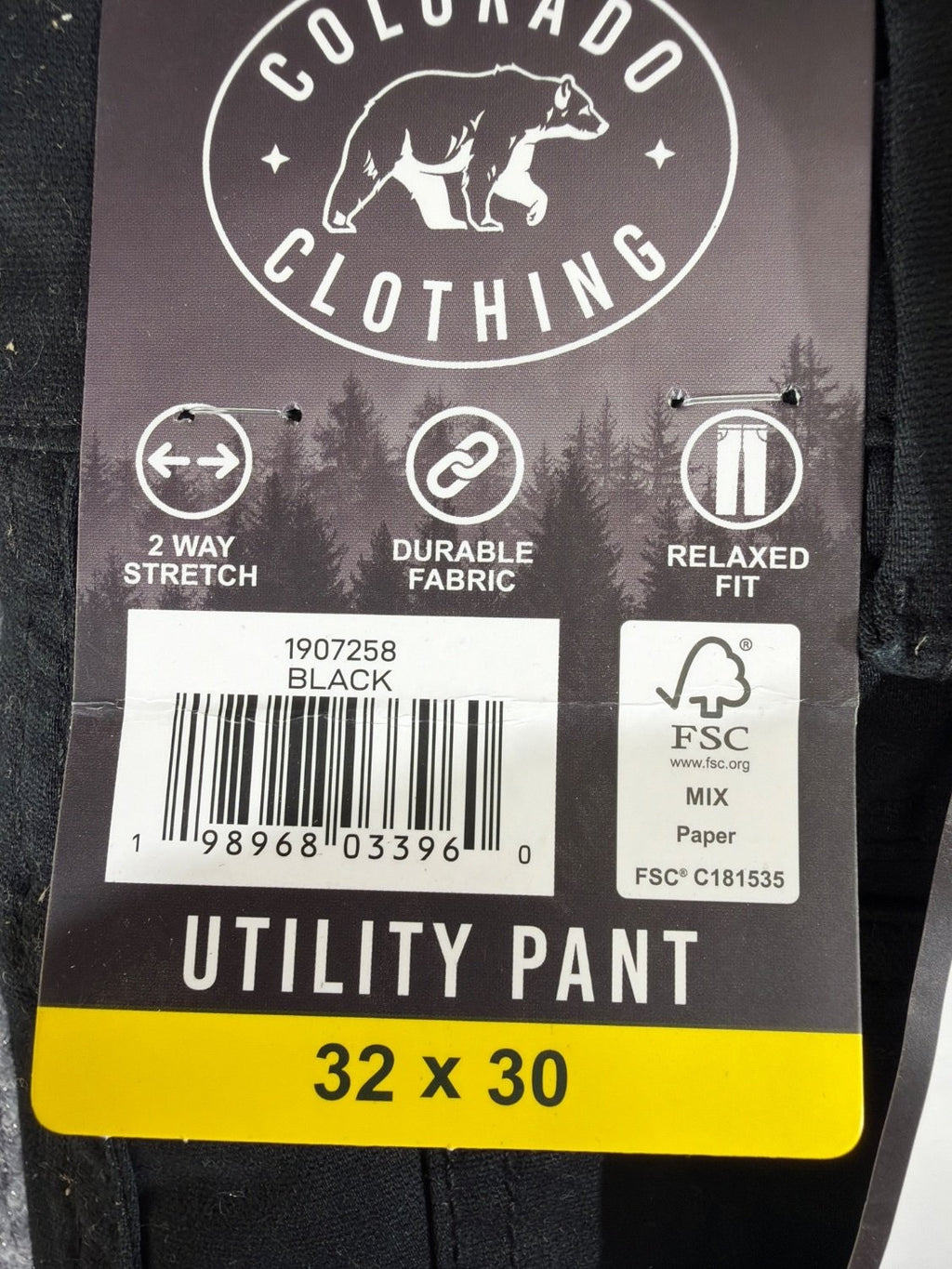 Colorado Clothing Men's Utility Pant 32x30 Black Relaxed Fit 2-Way Stretch New