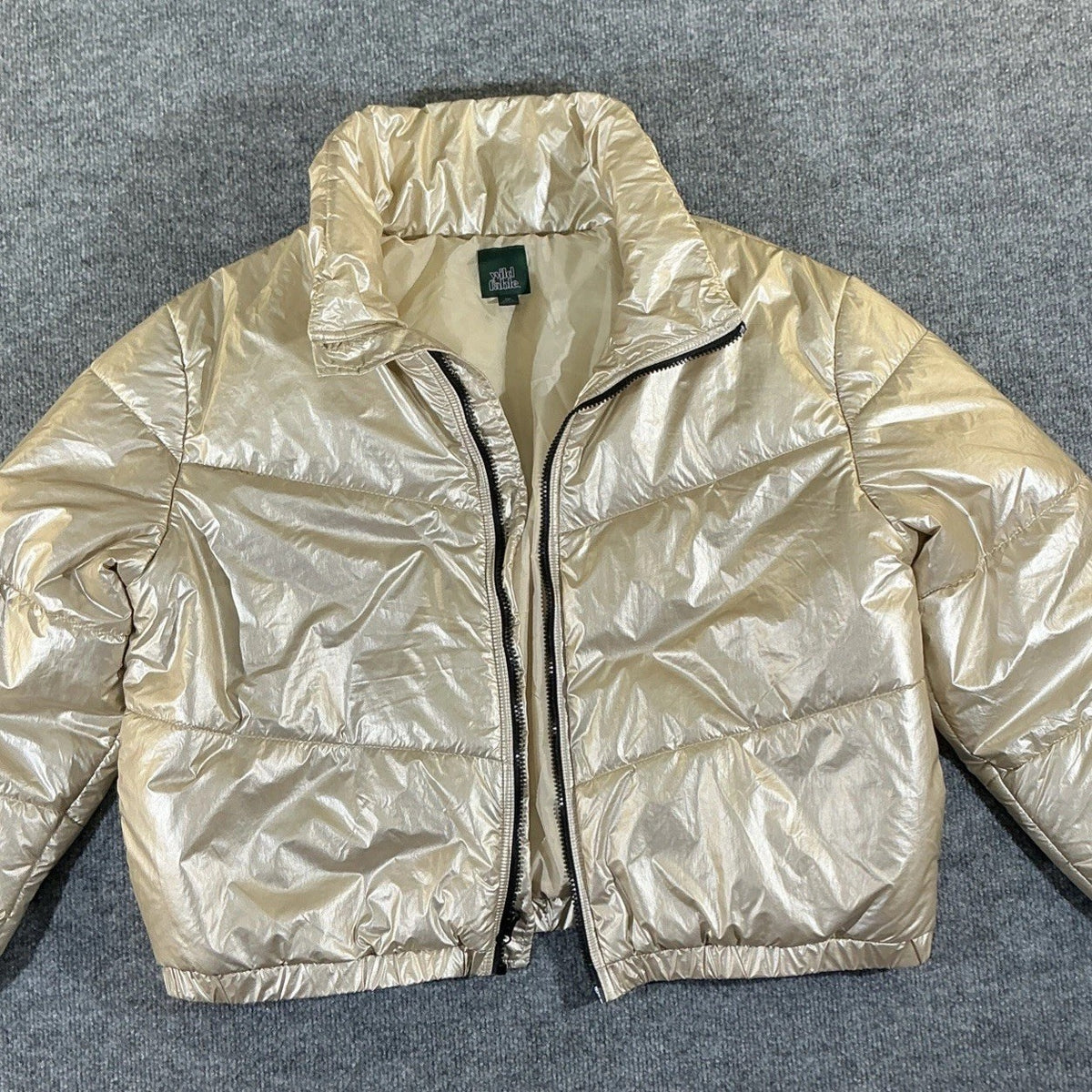 Wild Fable Gold Metallic Shimmer Puffy Jacket Full Zip & Pockets Worn 1 time XXL