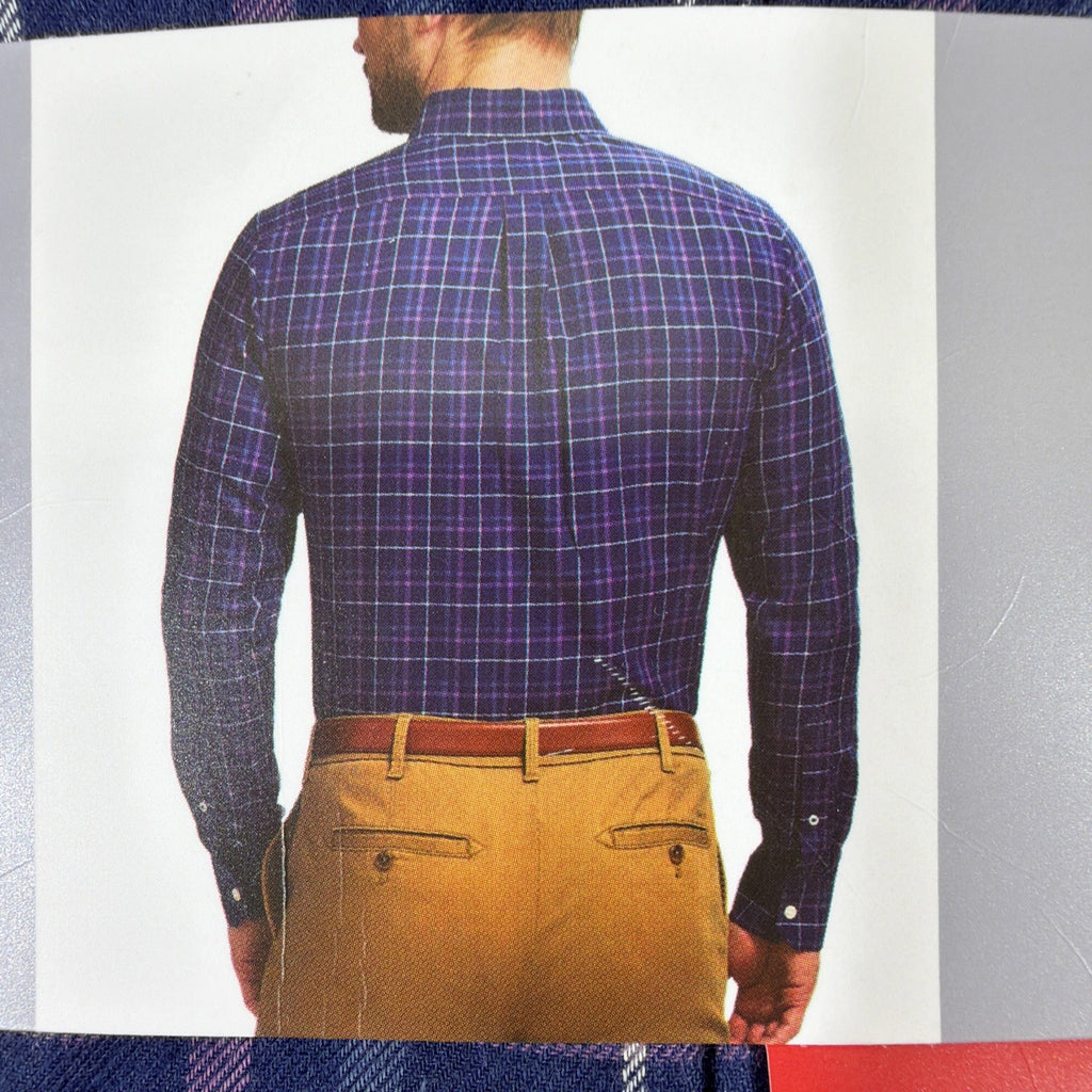 IZOD Mens Luxe Touch Long Sleeve Plaid Button Up Shirt BLUE/PURPLE MEDIUM New