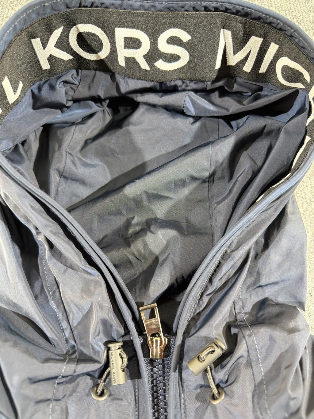 Michael Kors Logo Tape Hooded Windbreaker Jacket Navy Blue Women's Size XS Full