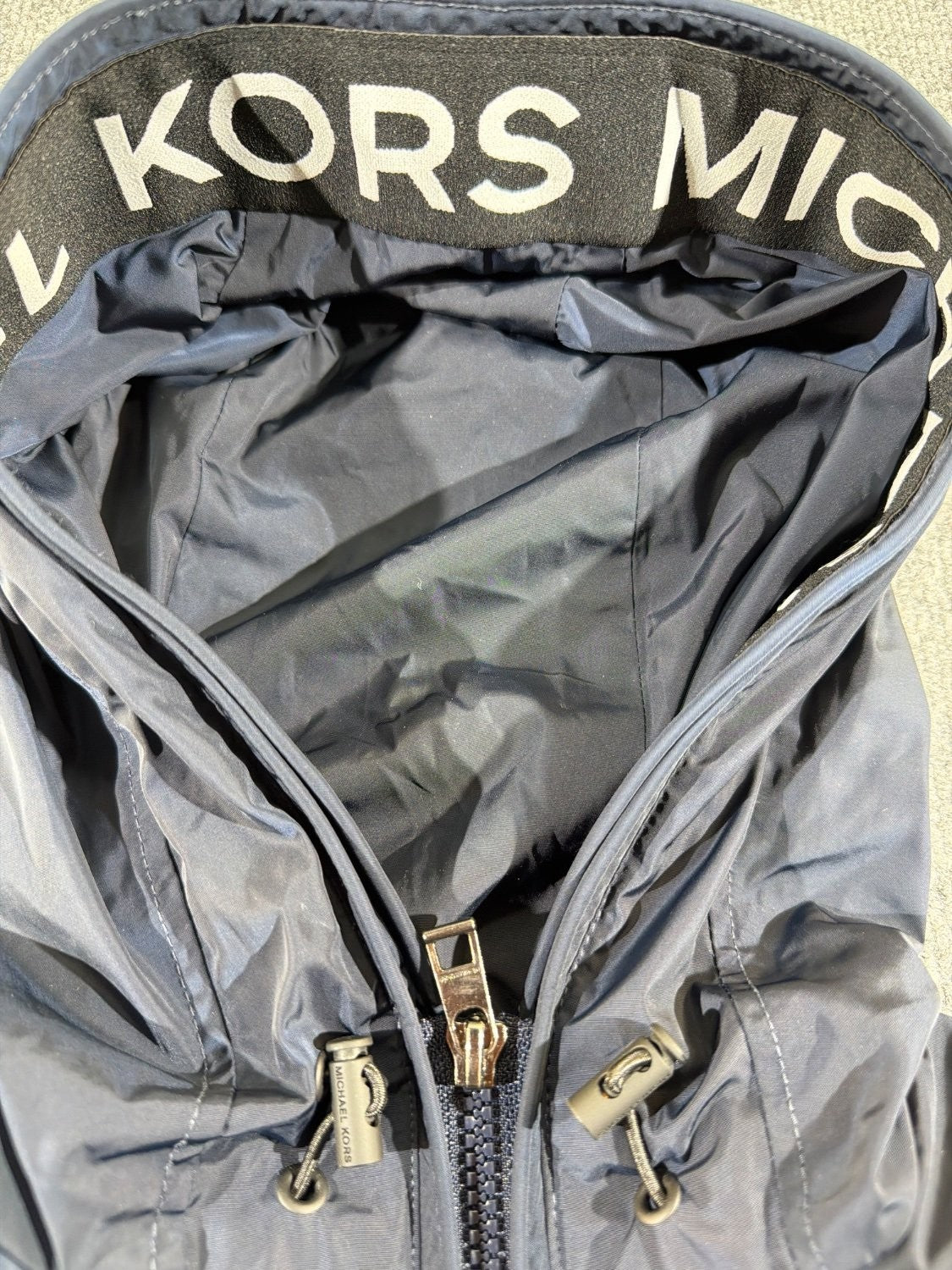 Michael Kors Logo Tape Hooded Windbreaker Jacket Navy Blue Women's Size XS Full