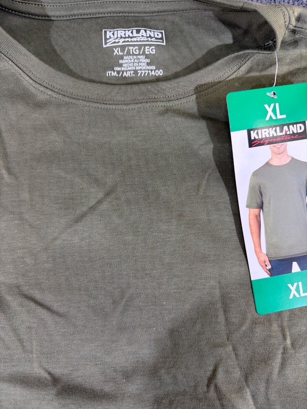 Kirkland Signature Men XL T-Shirt Olive Green Heathered Cotton Blend Crew Neck
