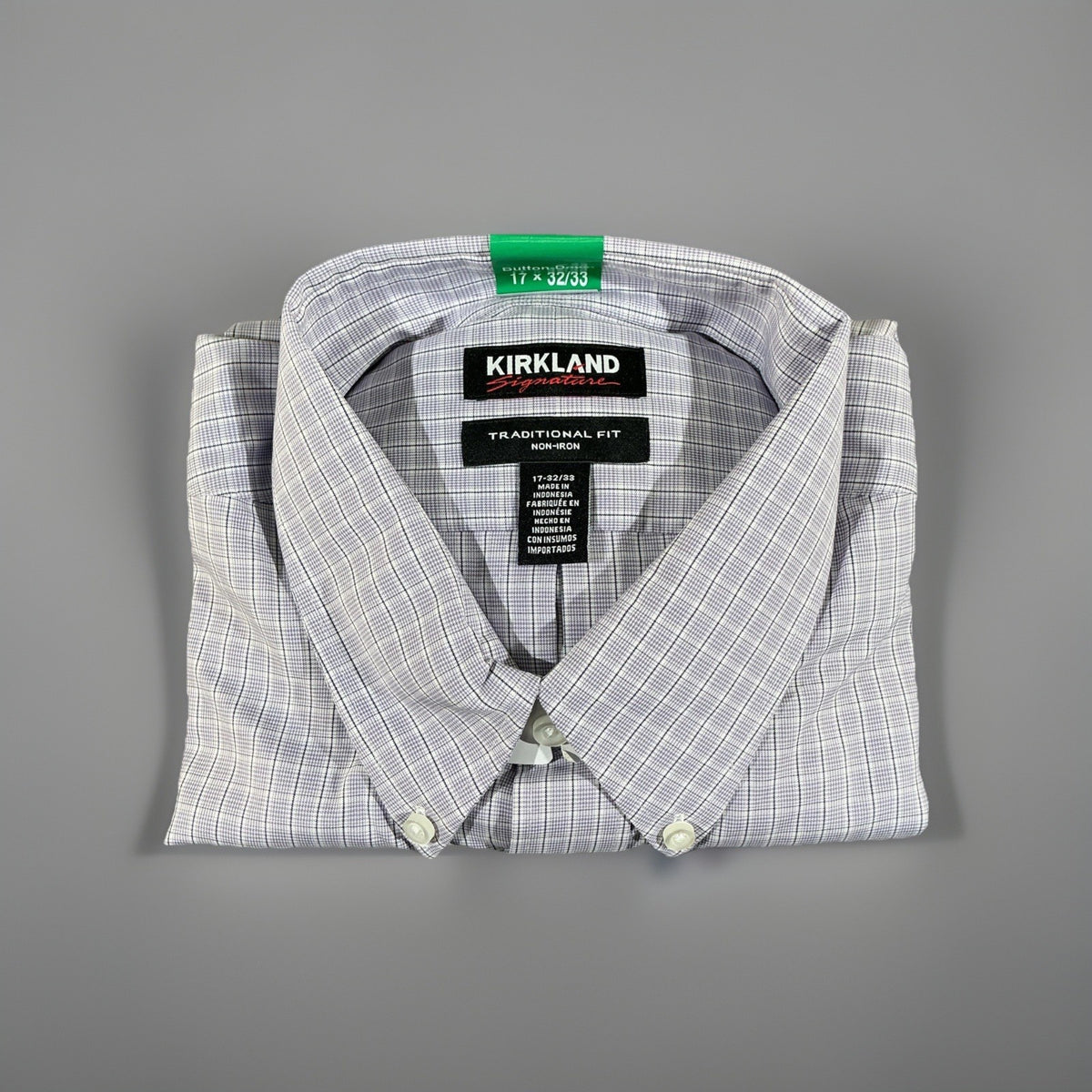 Kirkland Signature Men's 17.5 x 32/33 Traditional Fit Plaid Dress Shirt Blue