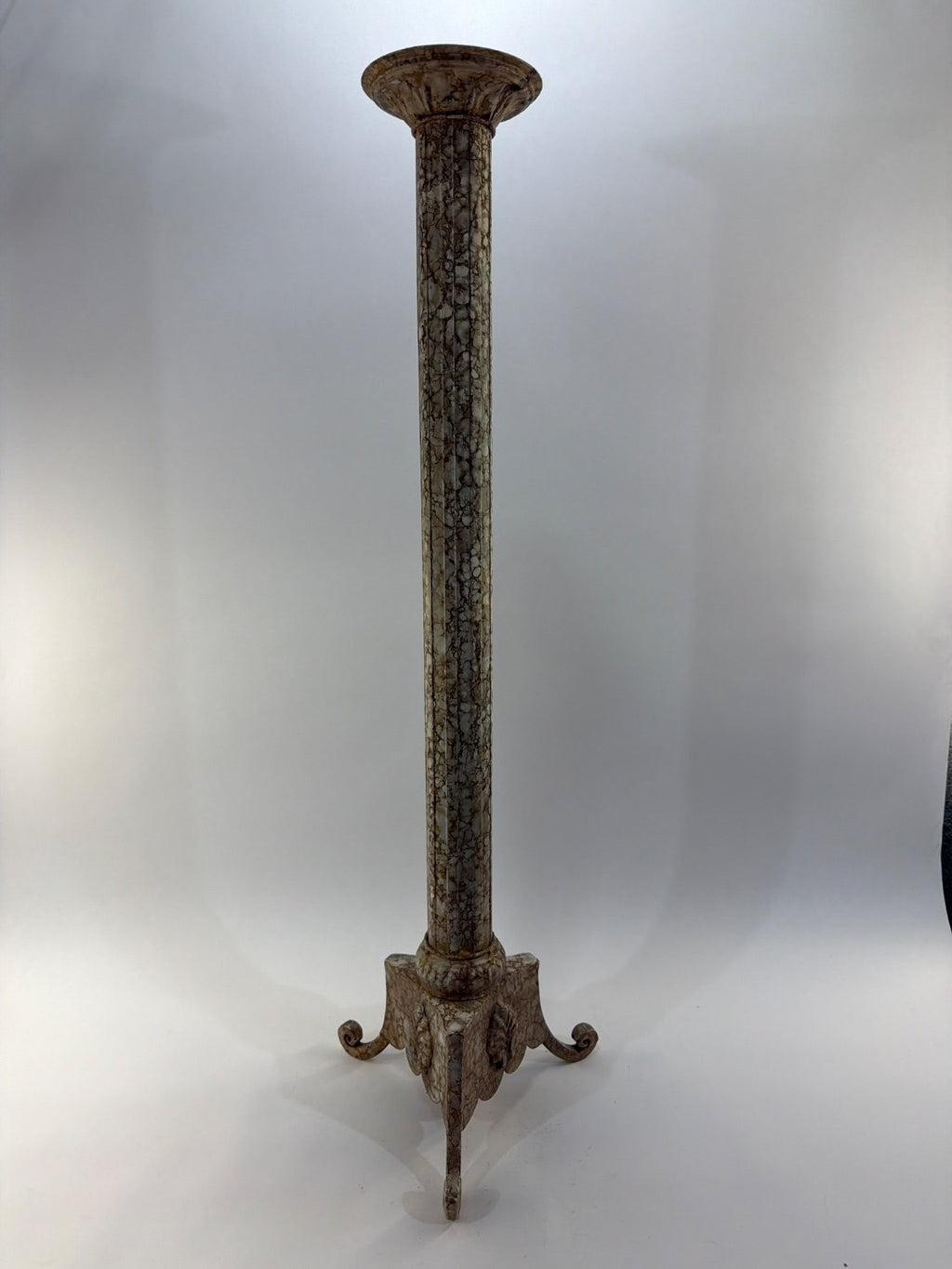 Vintage Neoclassical Pedestal Plant Stand Fluted Marble Column Cast Iron Tripod