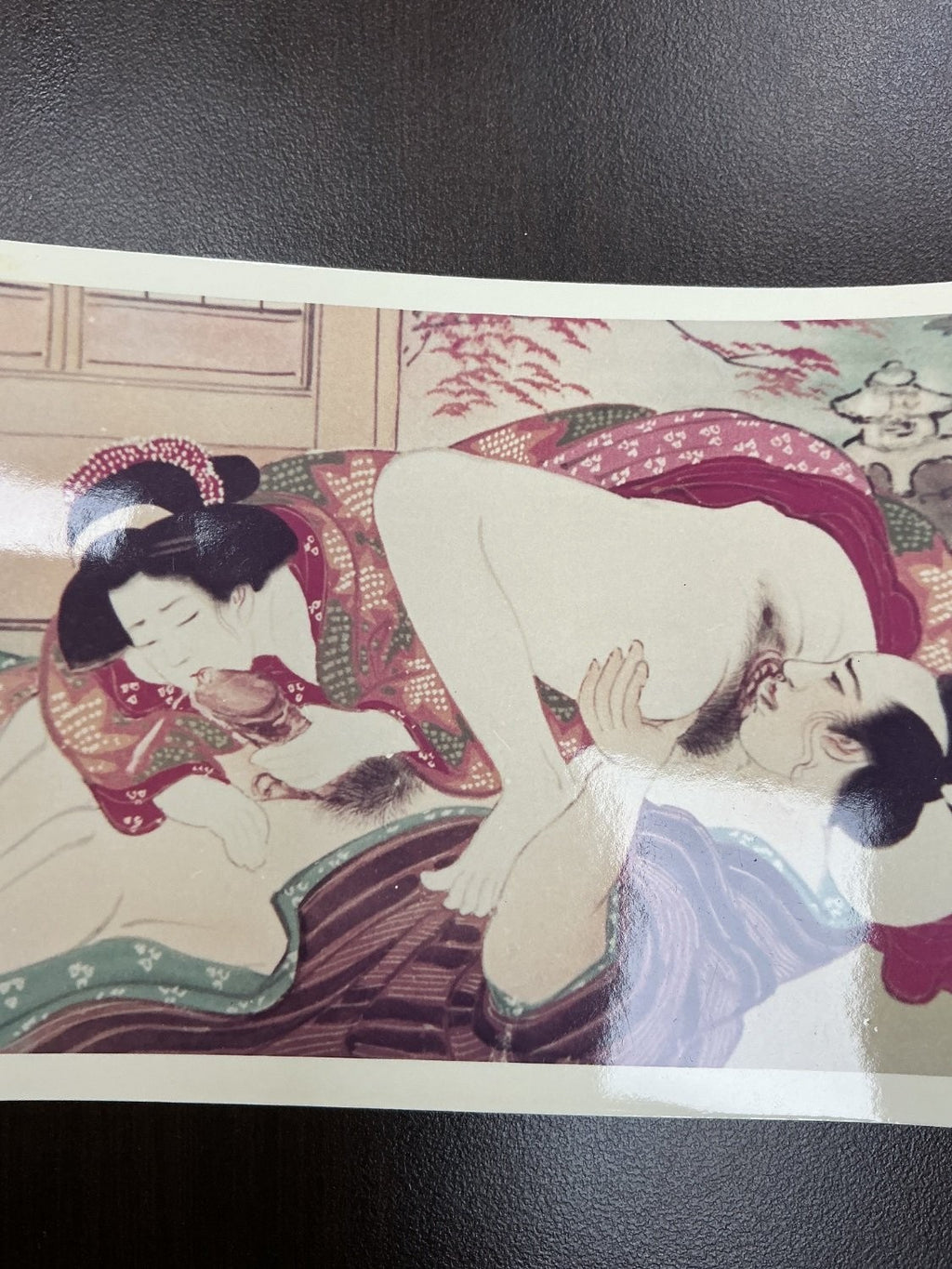 Japanese Shunga Erotic Art Photograph Small Multicolor Paper Modern Reproduction