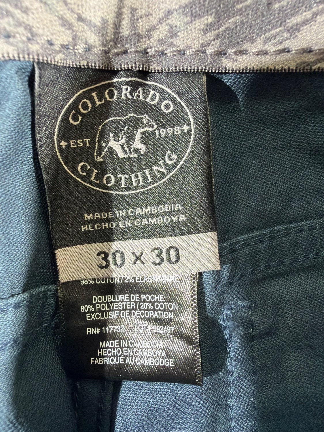 EU 30 Colorado Clothing Men's Global Pant Navy Blue Cotton Stretch Hiking Pants