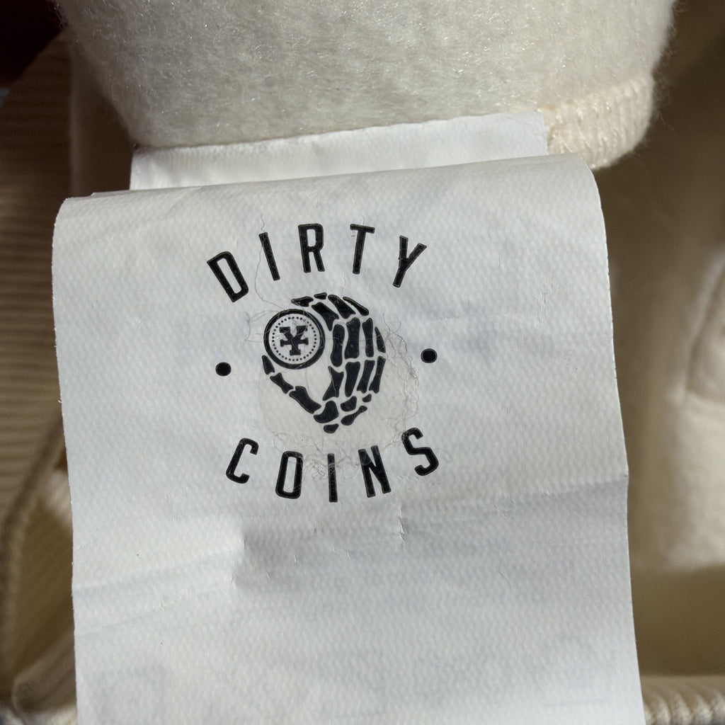 DirtyCoins brand cardigan featuring a distinctive all-over letter pattern