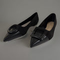 Charles & Keith CK1-70580135 Black Suede Pointed Toe Buckle Flats EU 35 US 5