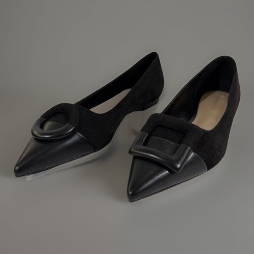 Charles & Keith CK1-70580135 Black Suede Pointed Toe Buckle Flats EU 35 US 5