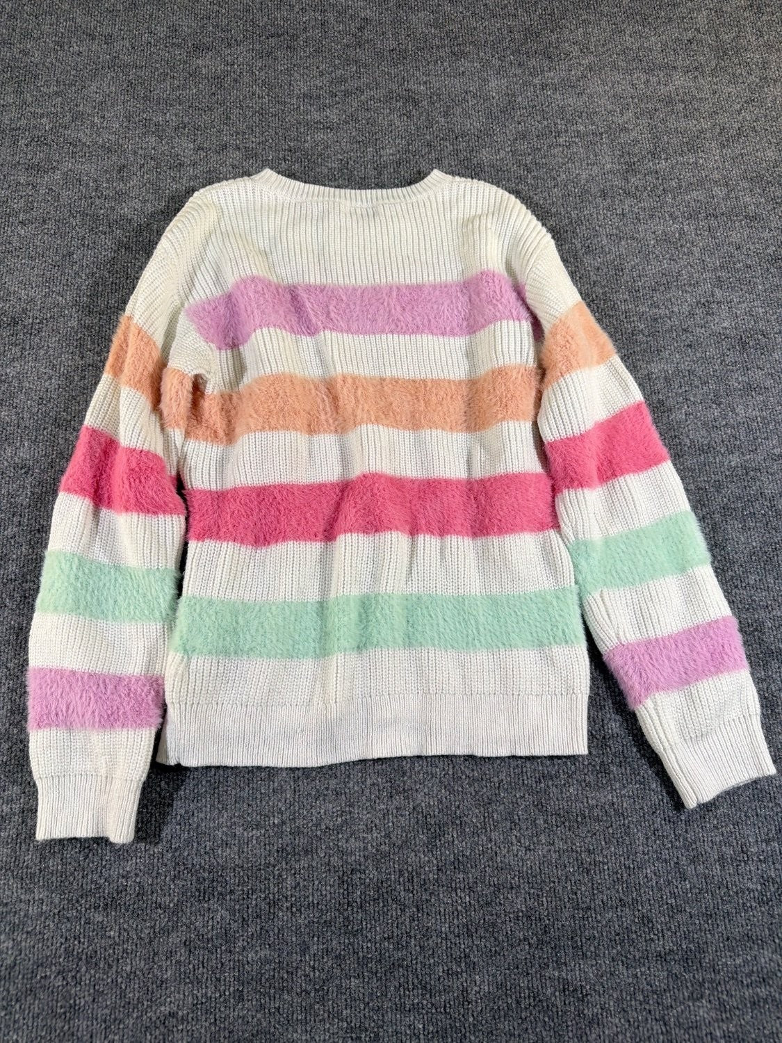 Epic Threads Girls XL Rainbow Striped Fuzzy Eyelash Knit Sweater Pastel Pullover