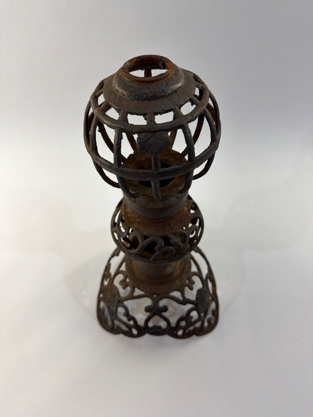 Vintage Antique Victorian Cast Iron Oil Lamp Base Kerosene Pierced Scrollwork