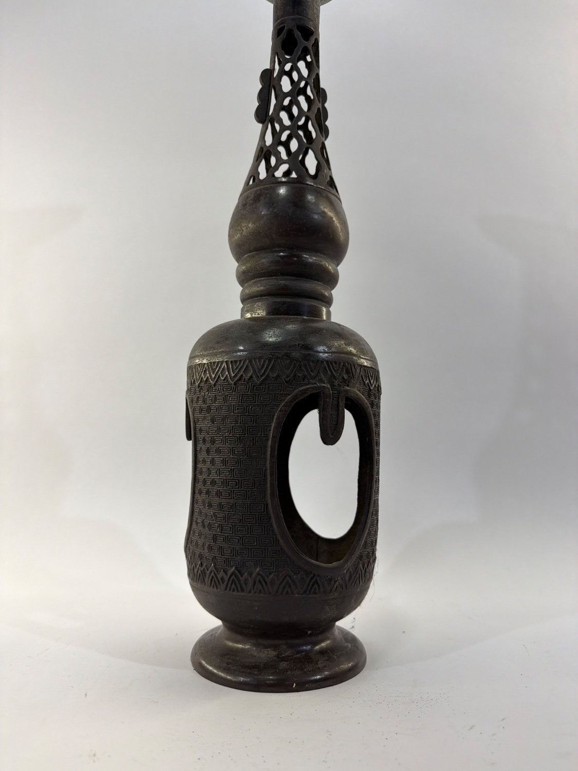 Vintage Persian Bronze Pricket Candle Holder Pierced Lattice Islamic Incense