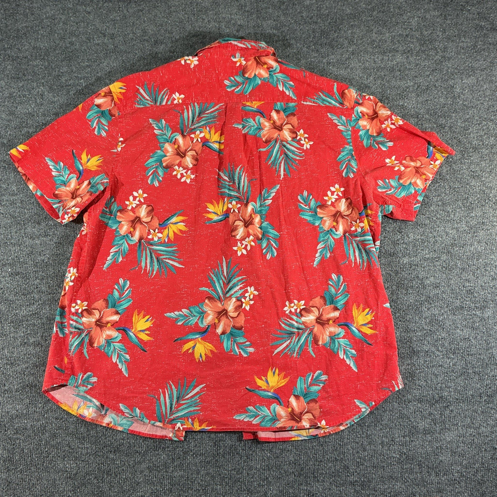 Old Navy Men’s XXL Button-Up Shirt Red Tropical Print Built-In Flex Short Sleeve