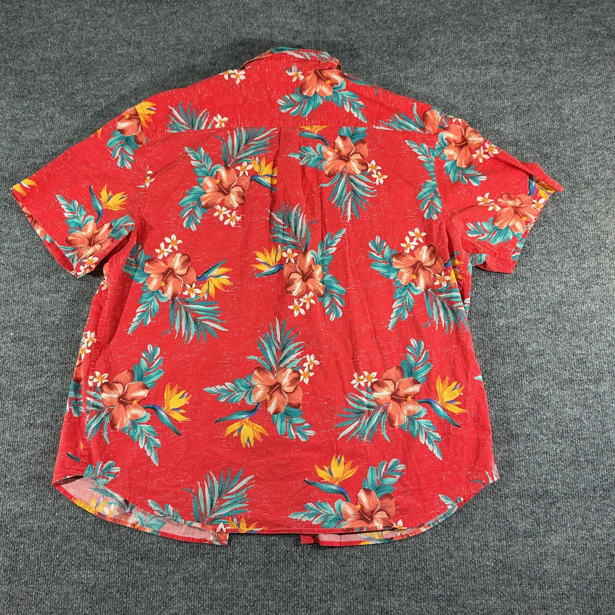 Old Navy Men’s XXL Button-Up Shirt Red Tropical Print Built-In Flex Short Sleeve