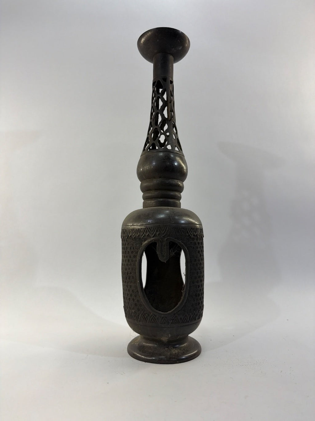 Vintage Bronze Incense Burner Middle Eastern Pierced Heart Hookah Base Censer