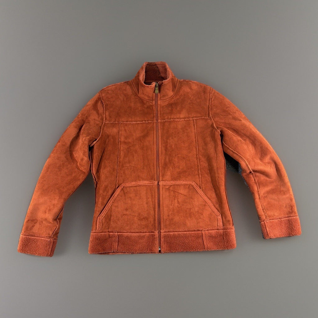 Eivissa Orange Faux Suede Jacket Coat Faux Fleece Fur Lining Trim Stand Collar M