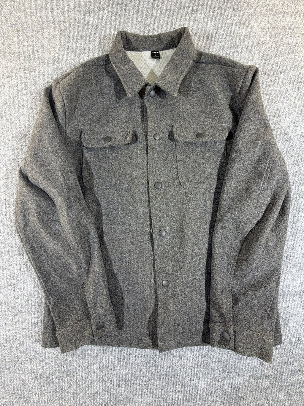 SHEIN Men's Wool Blend Shacket Jacket Charcoal Gray Snap Front Heavyweight Size