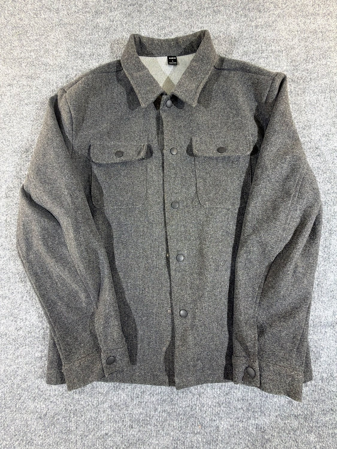 SHEIN Men's Wool Blend Shacket Jacket Charcoal Gray Snap Front Heavyweight Size