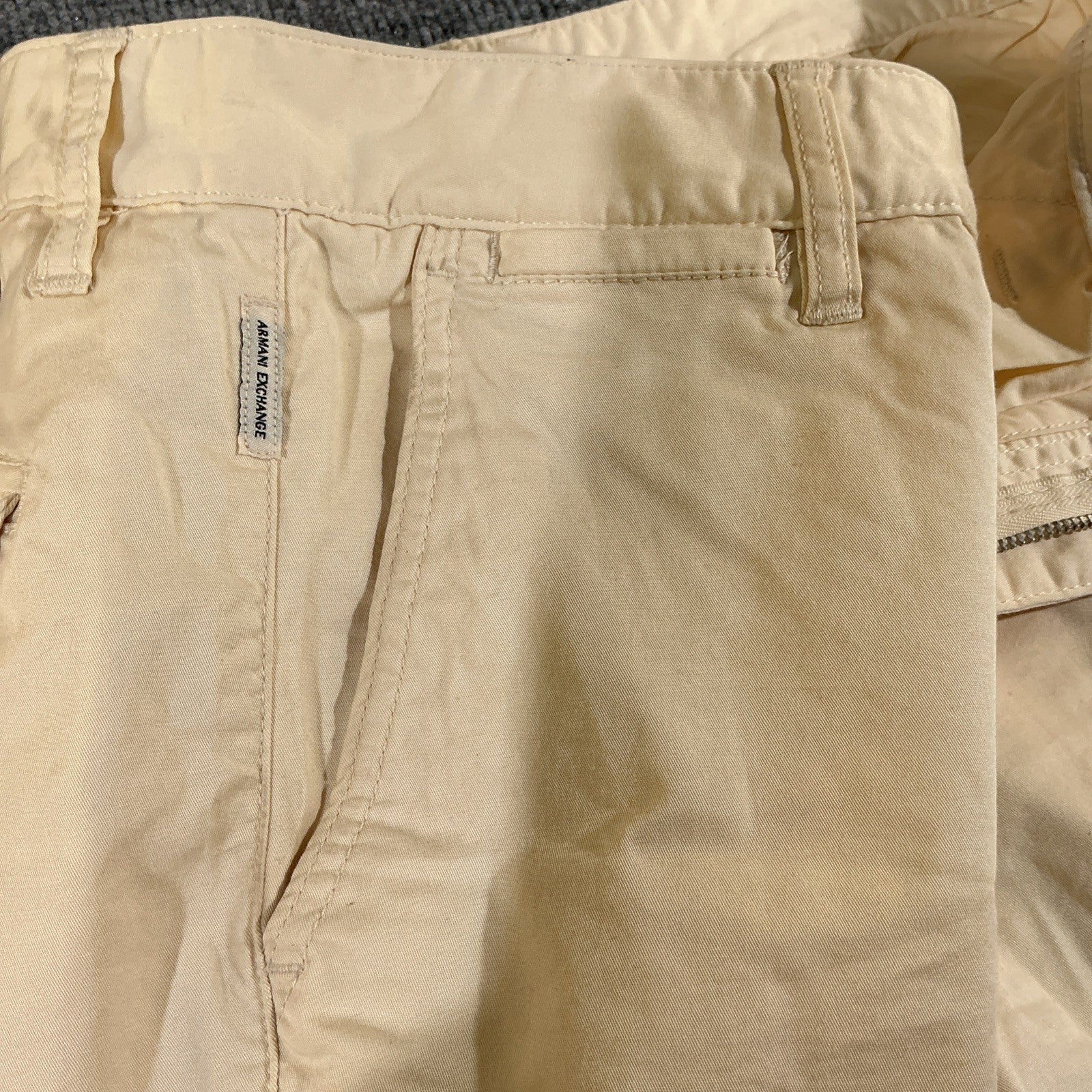 Armani Exchange Mens Khaki Shorts Dress Casual Chino White Size 32 Flat Front