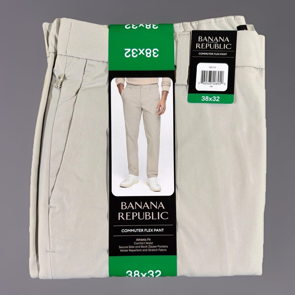 Banana Republic Commuter Flex Pants Men 38x32 Athletic Fit Tan Stretch Chino NWT