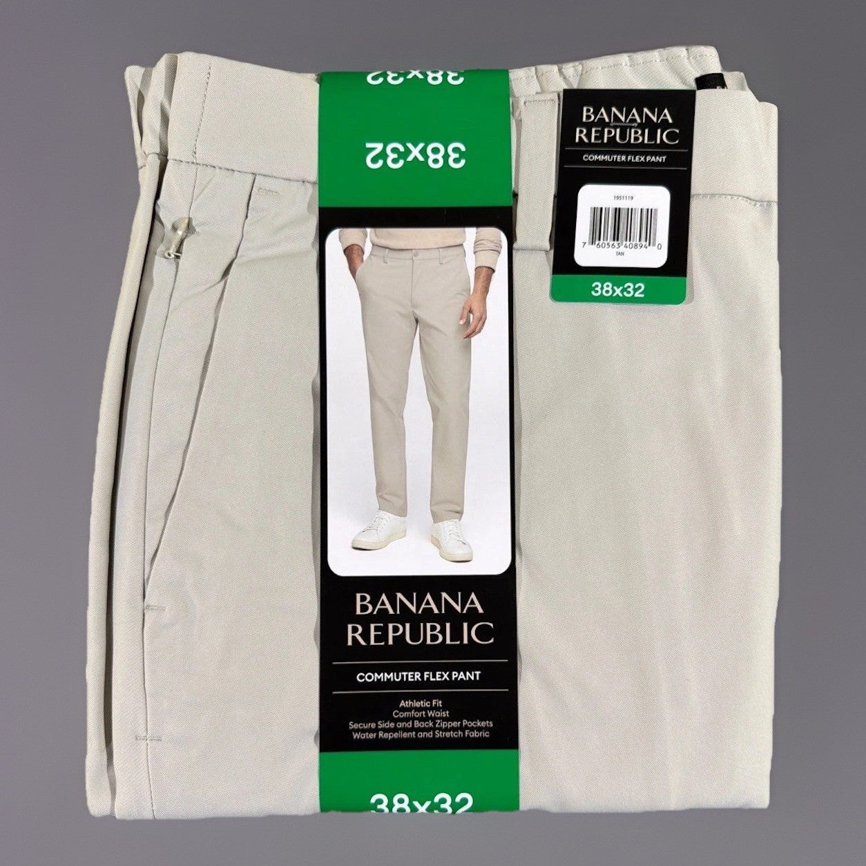 Banana Republic Commuter Flex Pants Men 38x32 Athletic Fit Tan Stretch Chino NWT