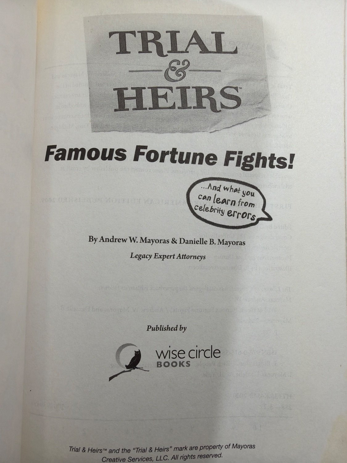 Trial & Heirs Famous Fortune Fights Andrew Mayoras 2nd Edition Paperback Law
